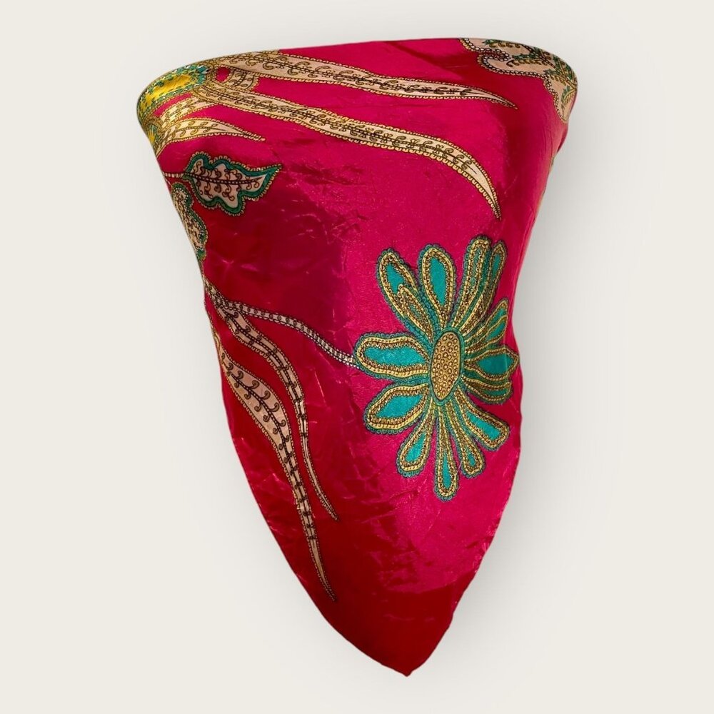 Fuchsia Pink/Teal Floral Paisley Satin Square Scarf